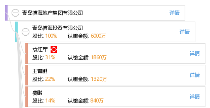 股权结构图 袁 袁红军 他有 55 家公司,分布如下 山东(共40家 青岛