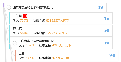 股权结构图 王 王传华 他有 1 家公司,分布如下 山东(共1家 山东龙美