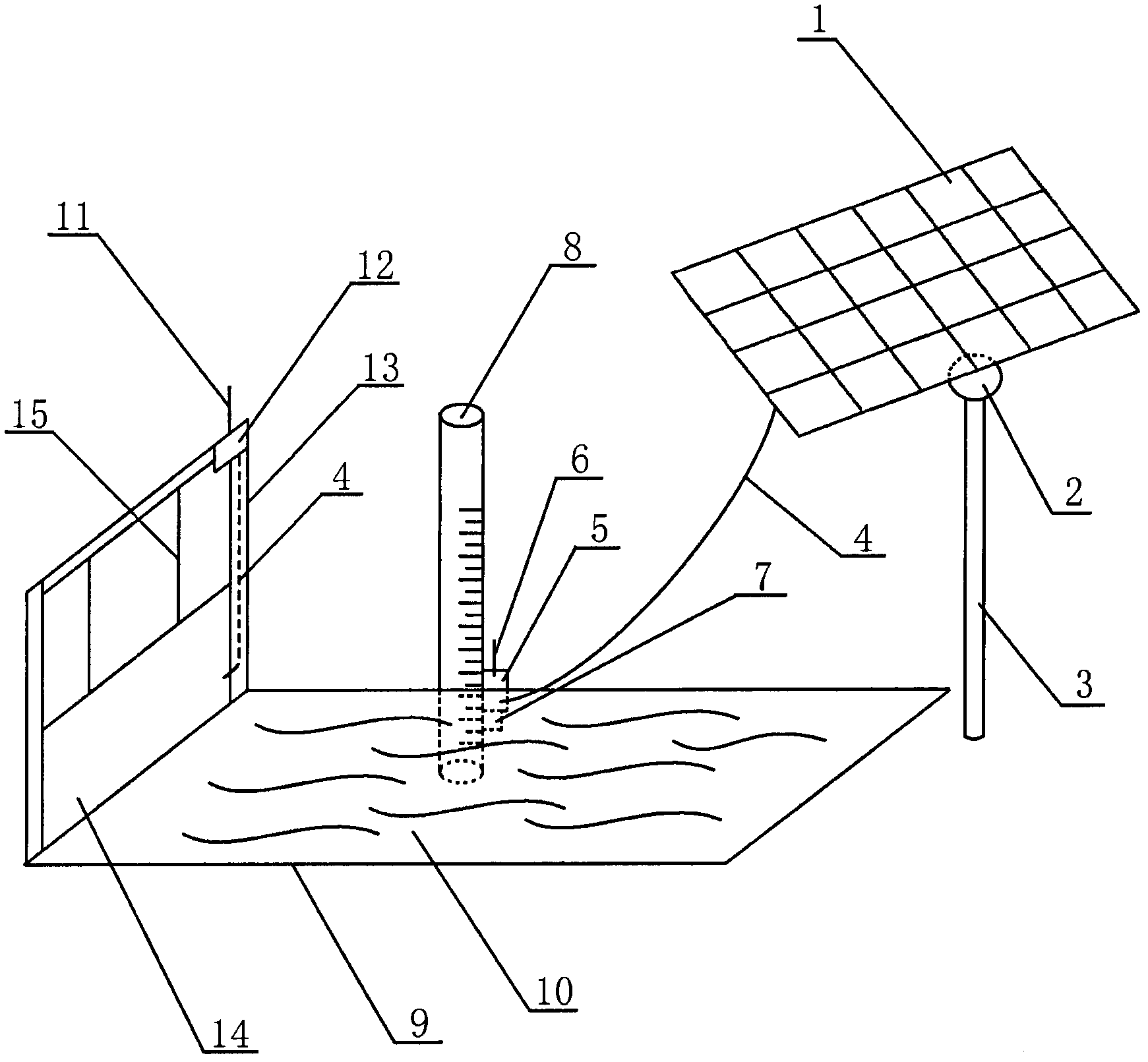 cn102252732a_太阳能光伏发电系统向水位传感器供电的测报水位装置