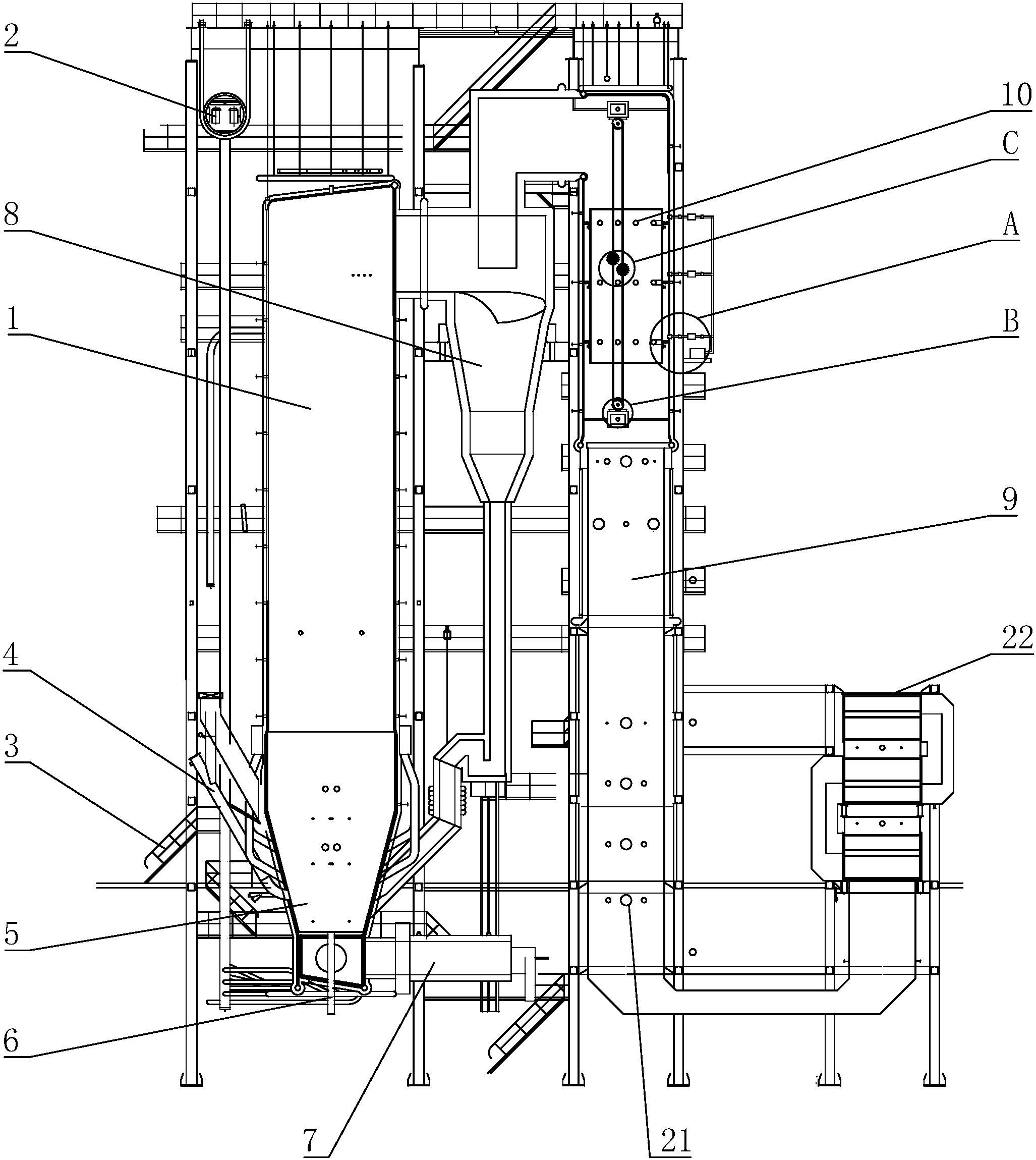 cn107420886a_一种防结灰自然循环流化床锅炉有效