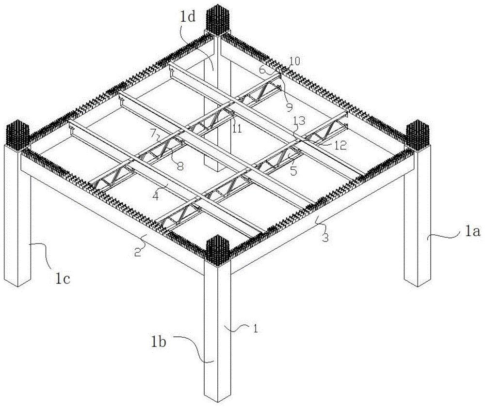 cn110130558a_钢次梁与桁架交叉布置而成的井字梁楼盖系统及施工方法