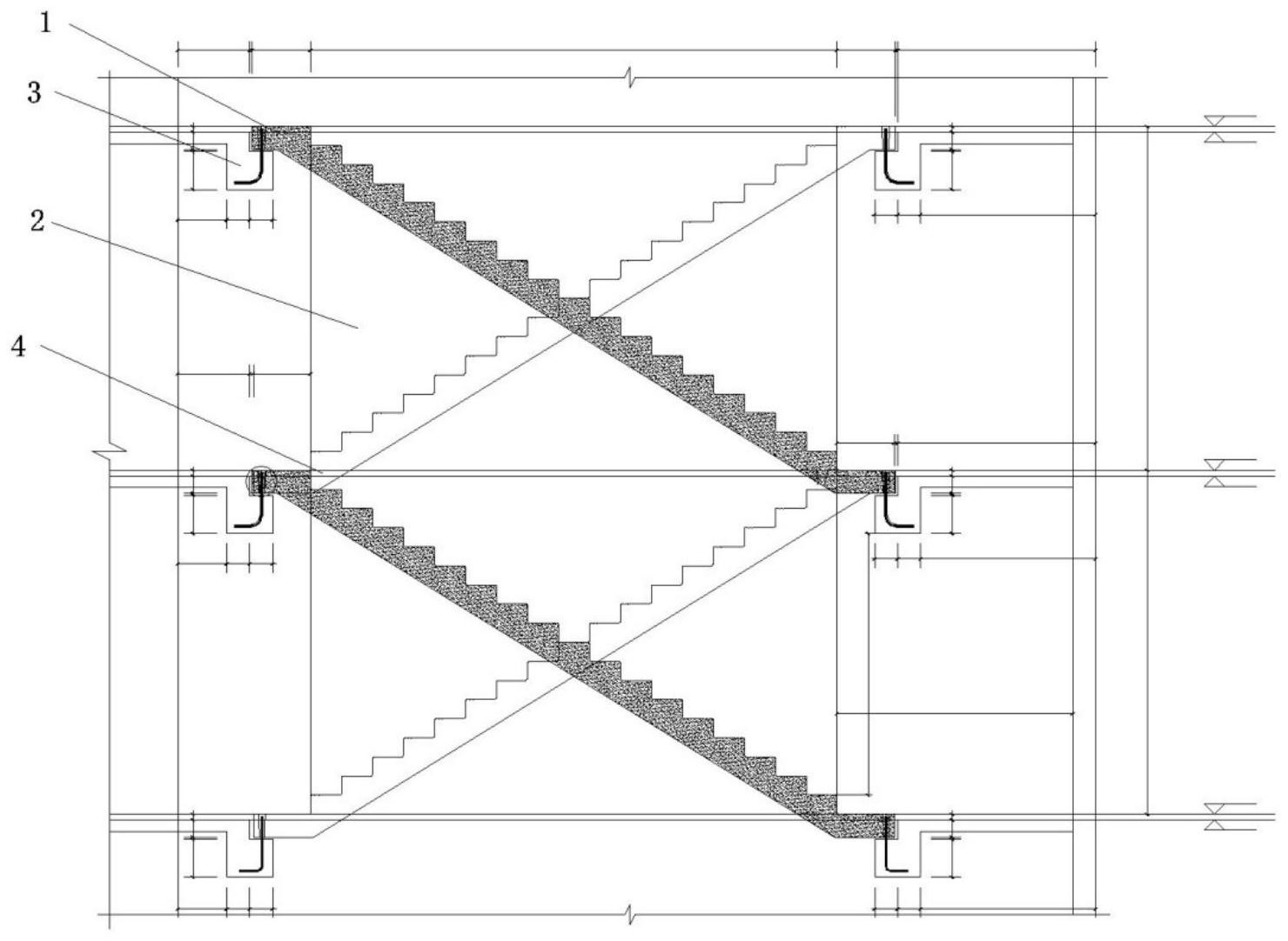 在所述相邻的预制楼梯件之间设有预制复合隔墙;在所述楼梯间内设有