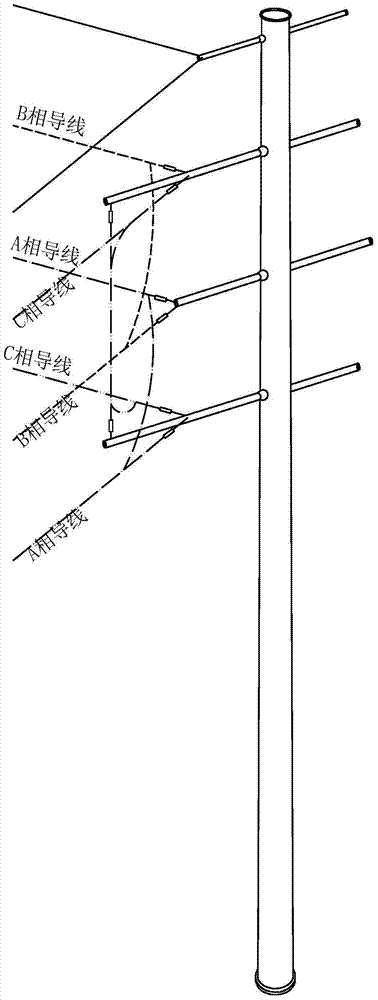 一种双回架空输电线路架空单回调相接线杆及接线结构