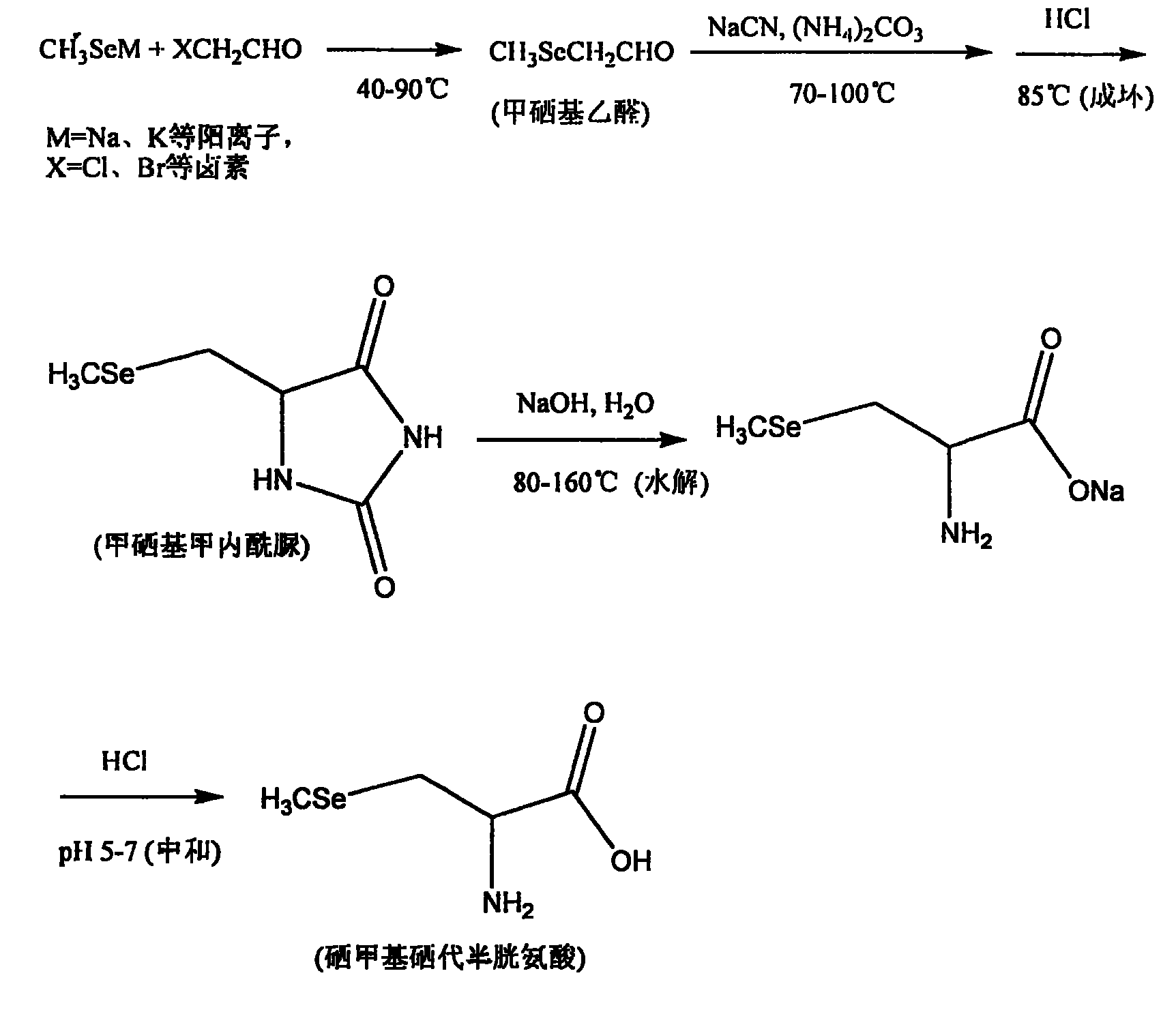 卤代乙醛反应生成甲硒基乙醛,然后利用甲硒基乙醛制备甲硒基甲内酰脲