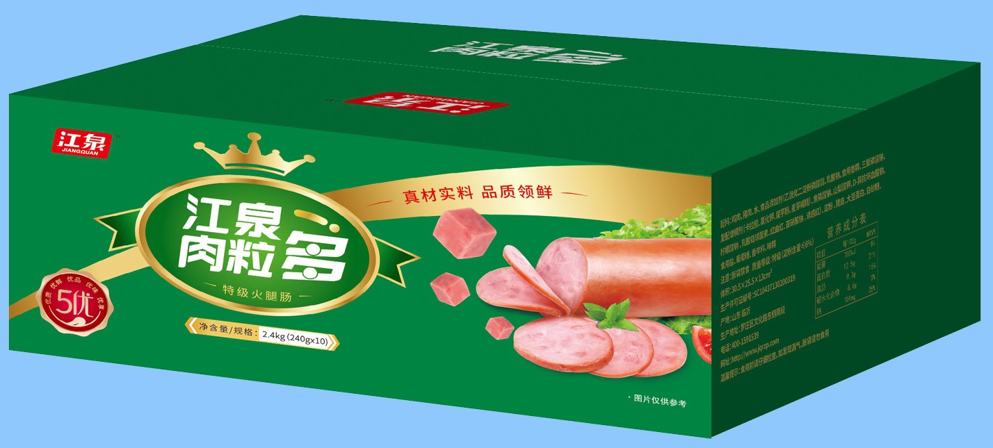 本外观设计产品的名称:包装箱(江泉肉粒多特级火腿肠.2.