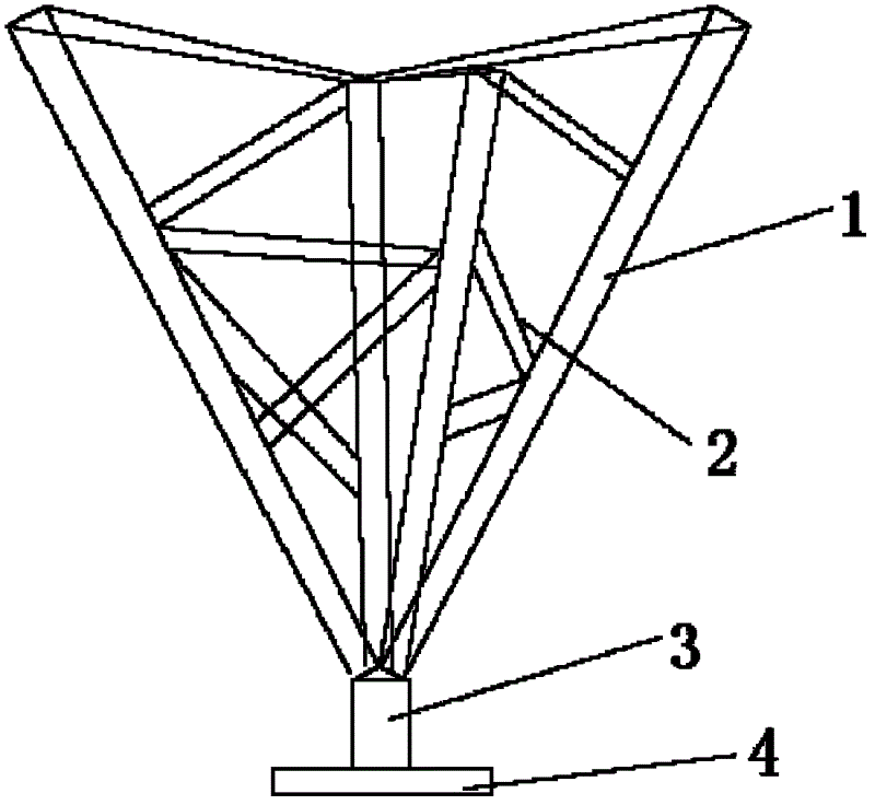 所述四根立管的底端焊接在一起,顶端向四周散开形成倒四角锥形,所述四