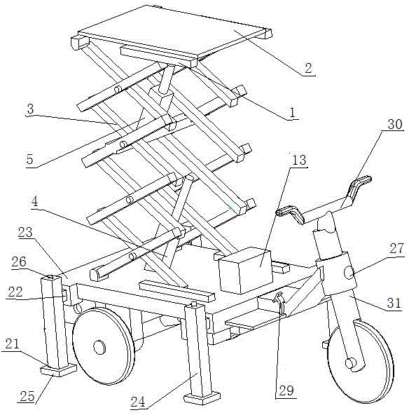 一种剪叉式升降平台的三轮电动车