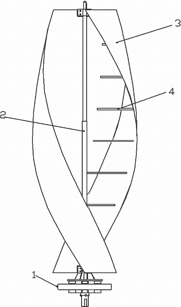 风力发电机叶片,它包括有下端装配连接座的垂直轴和固定在该垂直轴上