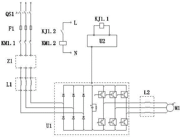 属于变频器保护系统的技术领域;包括:隔离开关qs1,主回路熔断器f1
