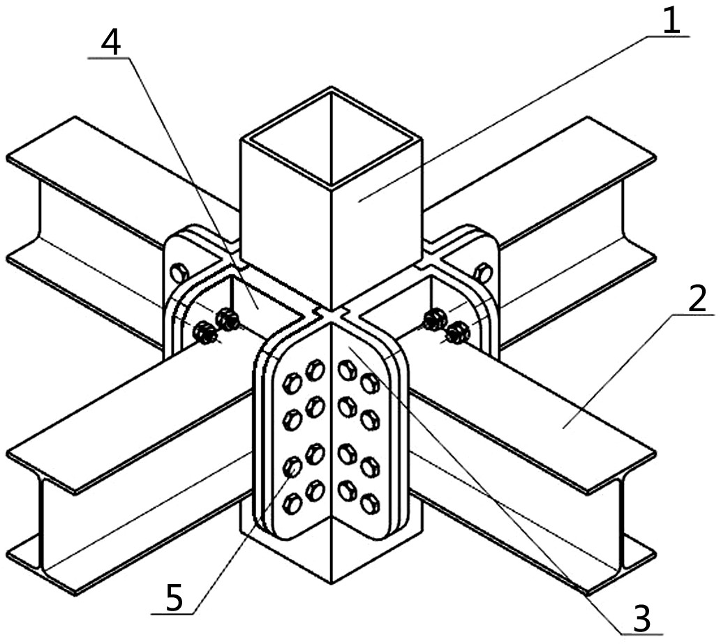cn206873642u_一种方钢管柱与h型钢的四梁柱节点及装配式连接件有效