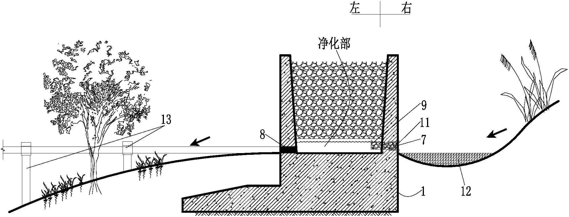 cn207017418u_一种适用于不同降水条件的雨水净化调蓄塘失效