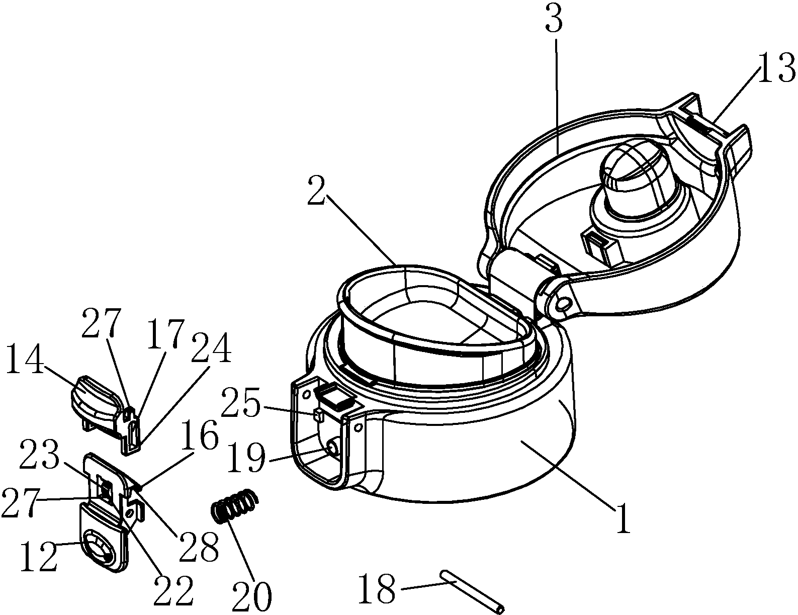 cn207707704u_水杯盖的开关锁止结构有效