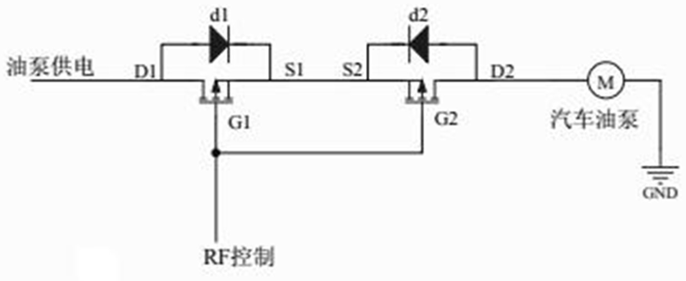 一种双mos管反向串联的汽车油泵控制电路