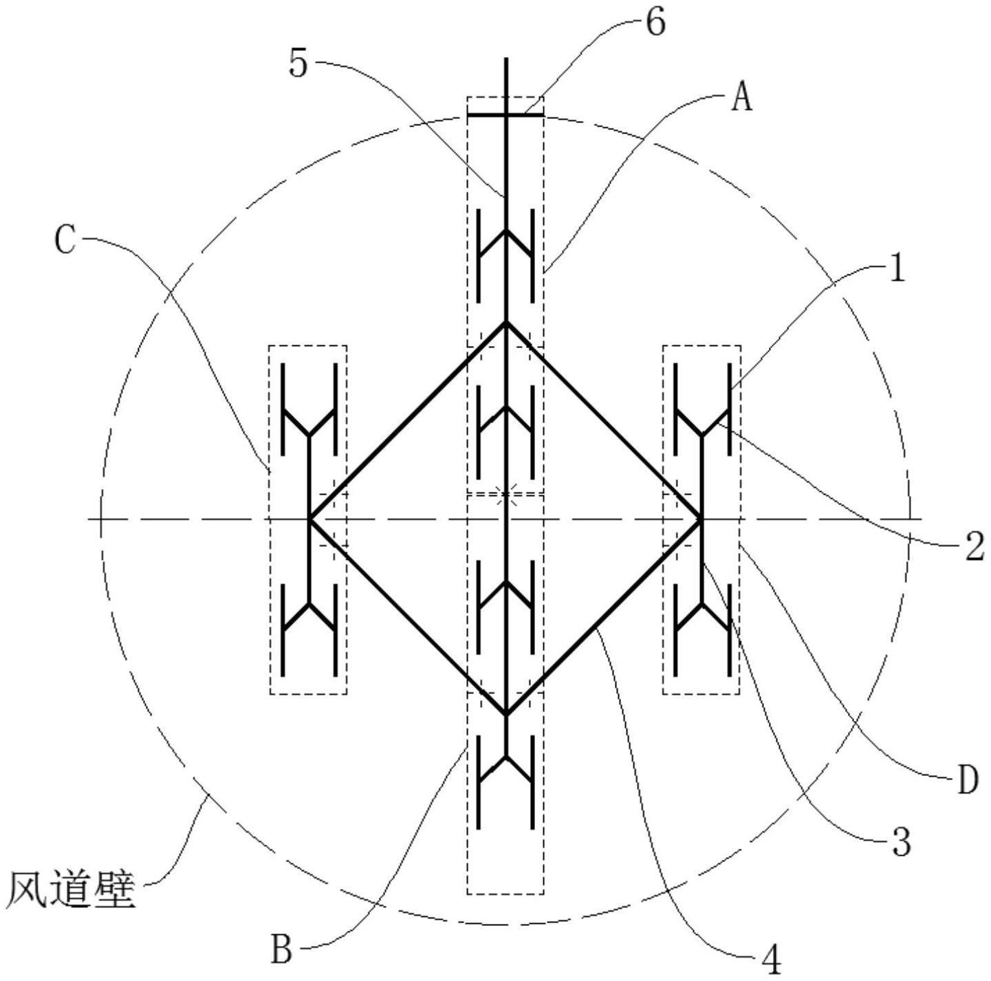 cn211740306u_巨型圆形风道内水平流向气体流量测量传感器阵列结构