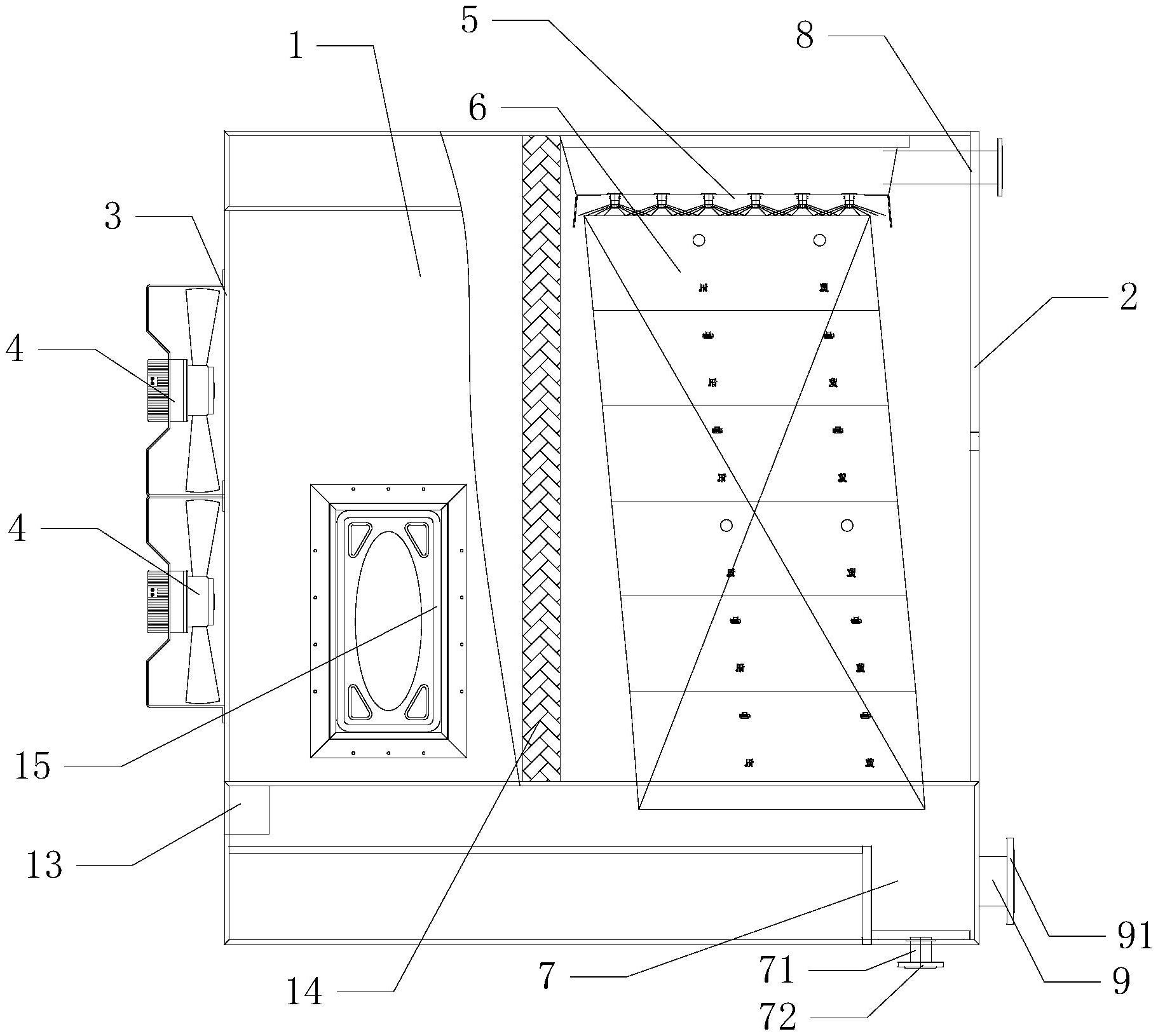 一种ec风机抽风横流开式侧进侧出风冷却塔