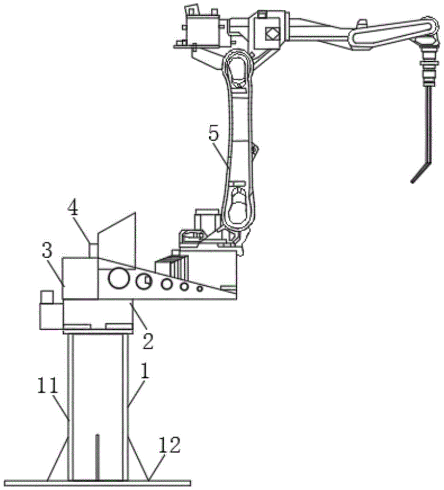 支架结构件自动弧焊七轴焊接机器人,包括底座,底座由立柱和底板组成