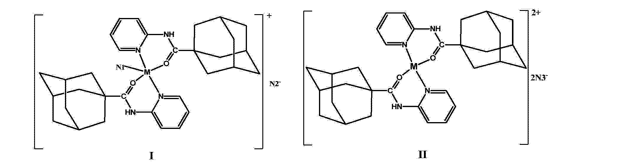 本发明提供一种金刚烷基吡啶酰胺配合物,所述配合物的结构如式(i)或式