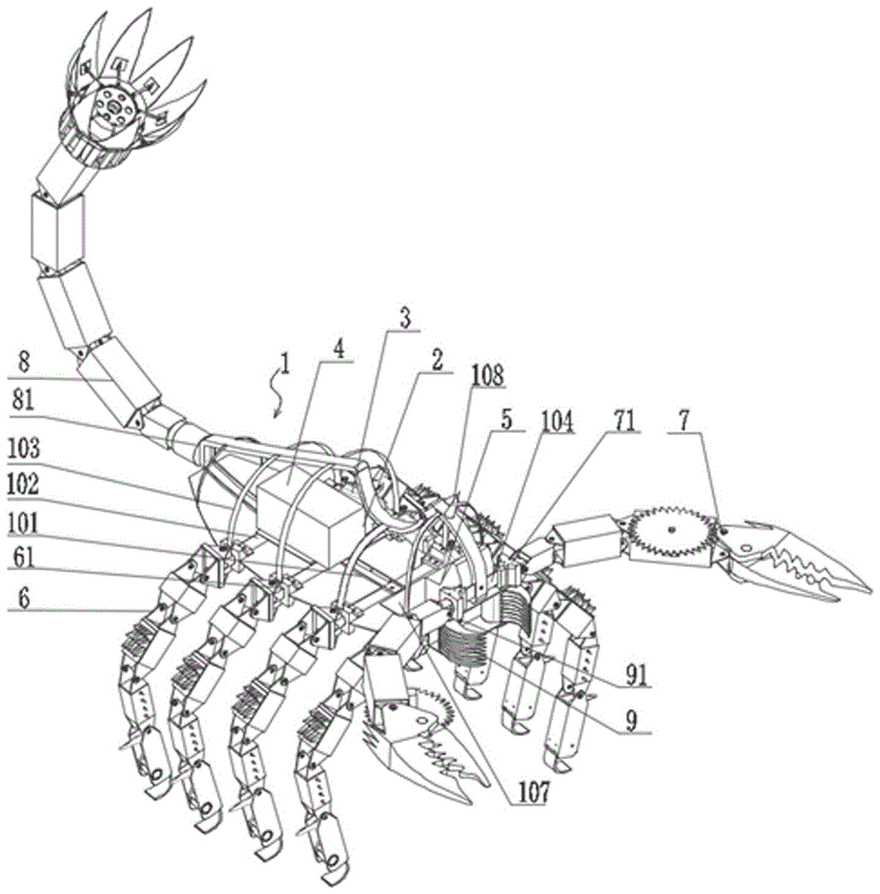 cn209690781u_野外骑乘两栖仿蝎安保机器人