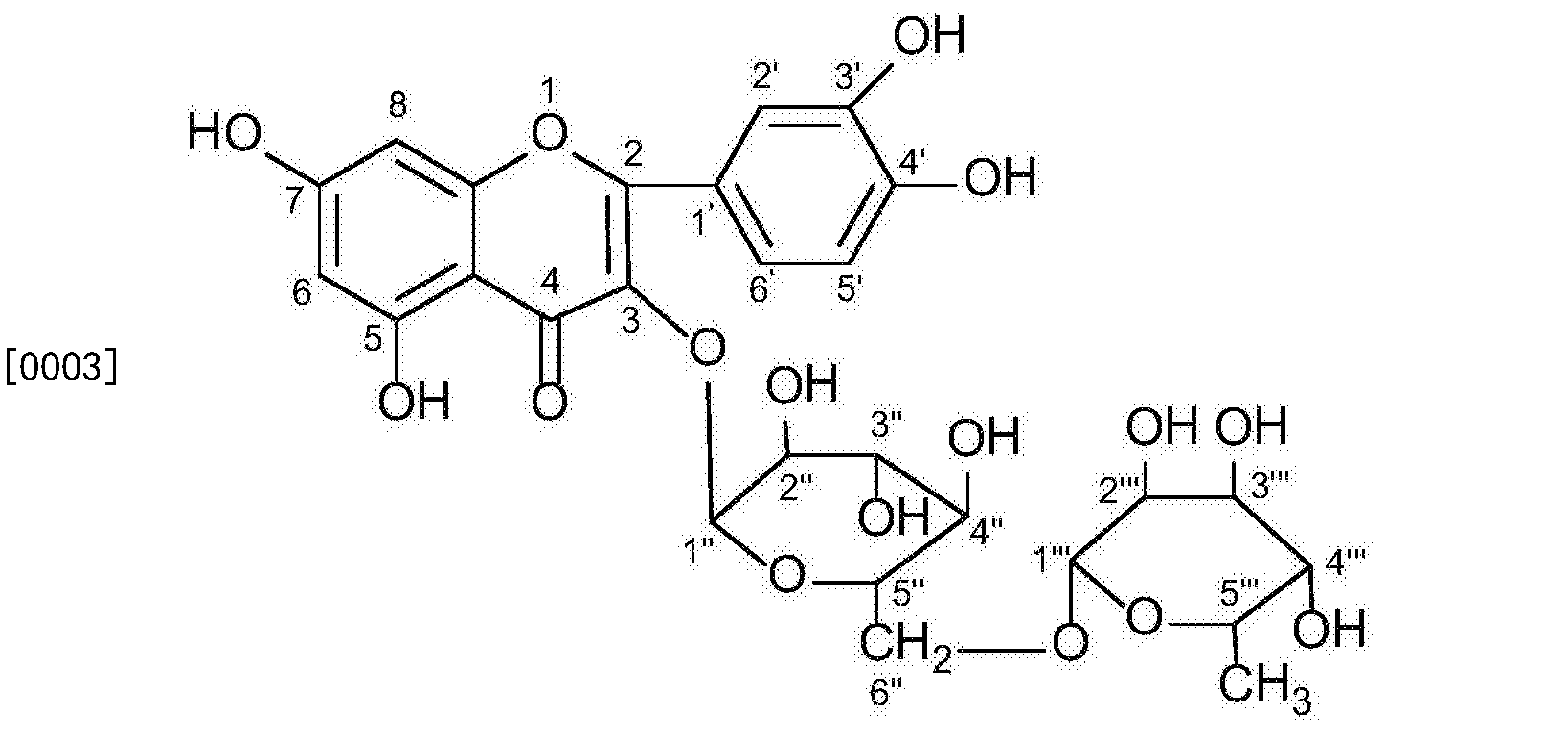 [0002 芦丁(rutin)又名芸香苷,3,4,5,7-四轻基黄酮-3-芸香糖苷