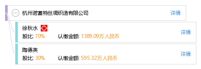 徐 徐秋水 他有9家公司,分布如下 浙江共8家 杭州黄湖担保有限公司等
