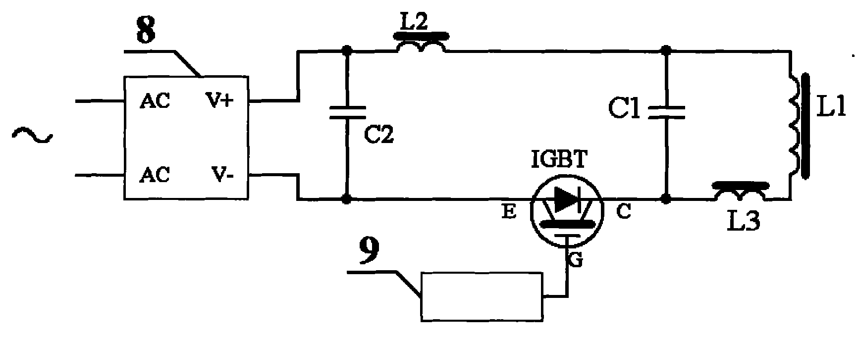 本发明涉及一种电磁感应加热电路,所述功率管是igbt,所述电感是线圈和