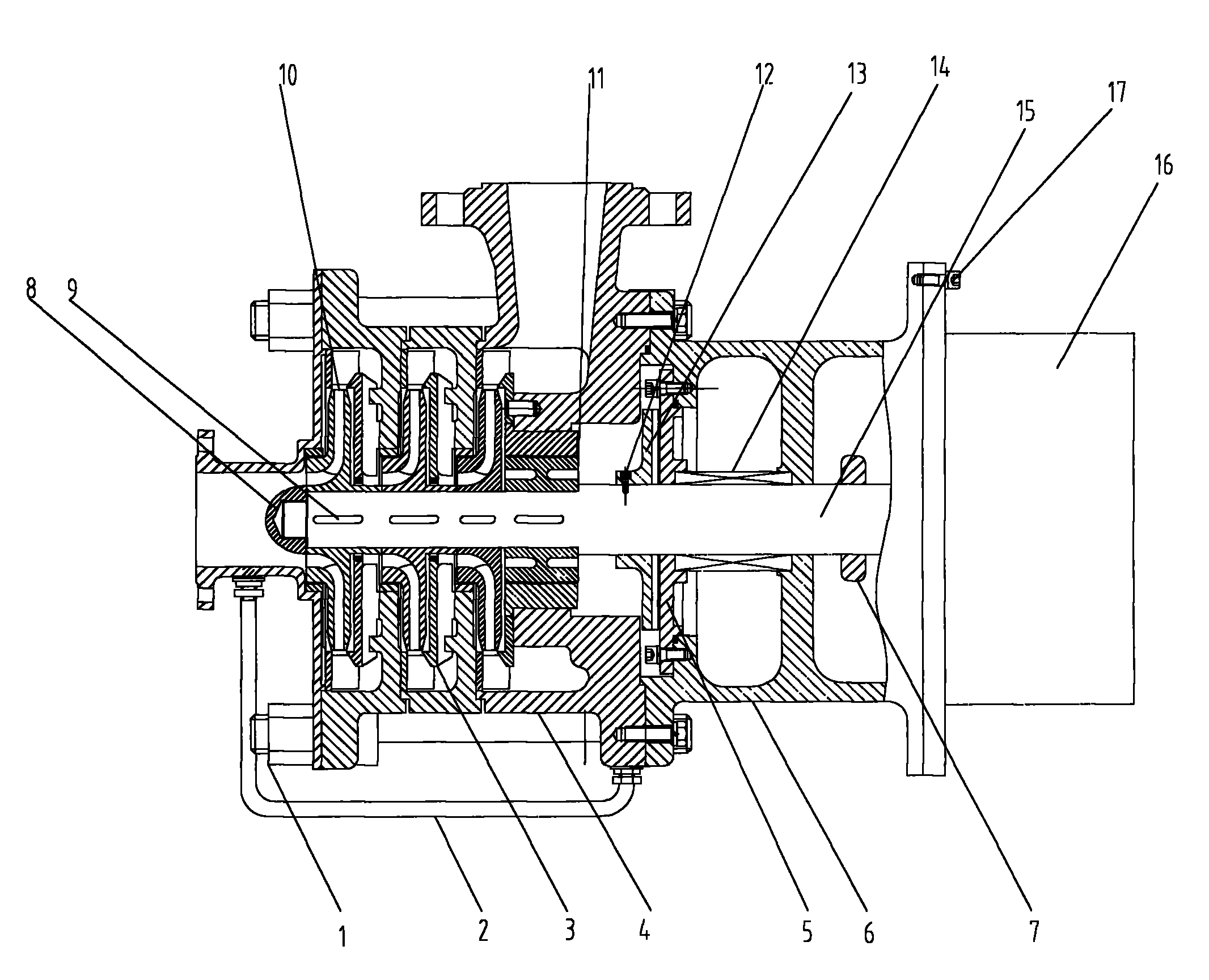 一种带副叶轮和密封油室的多级离心泵