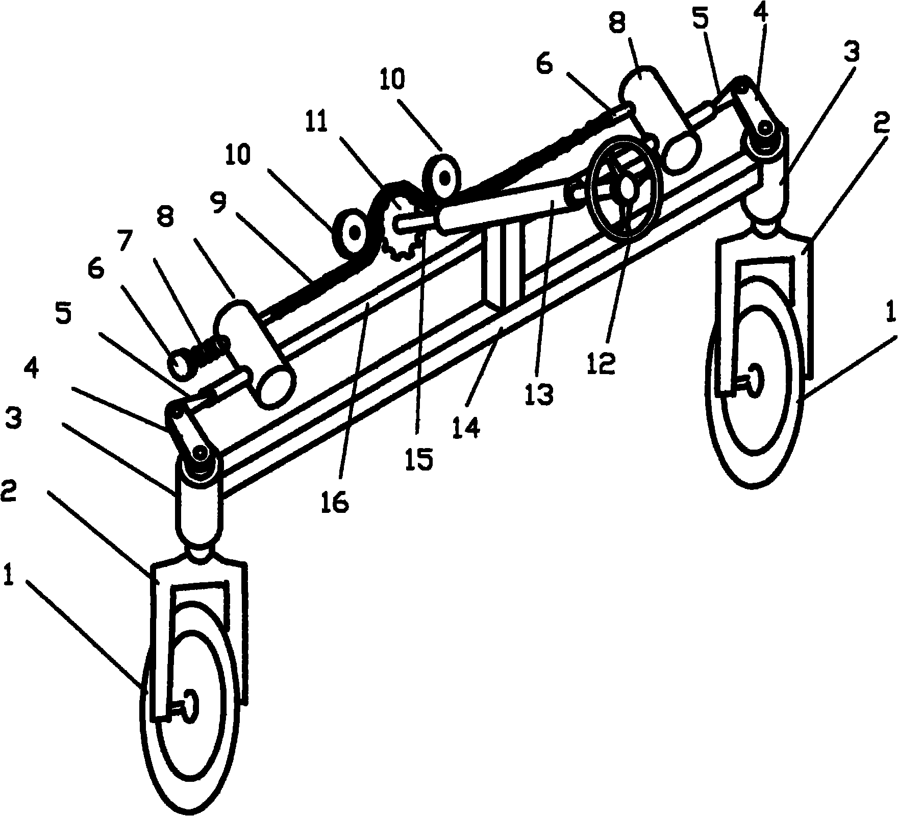 盘,一个链齿,一个方向轴套,一个方向轴,二个压轮,一个链条,二个连接杆