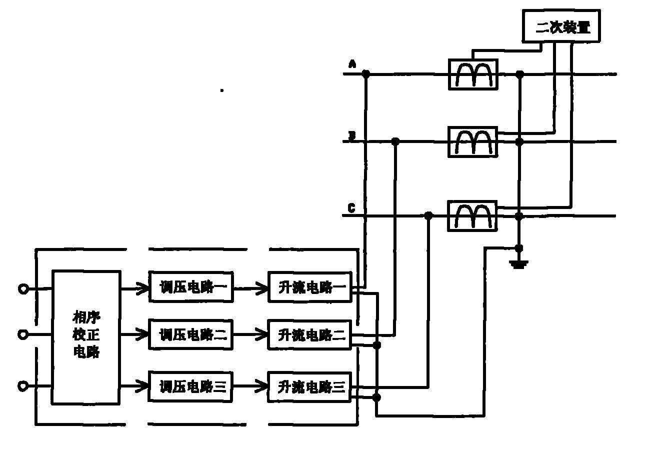 一種用於檢測電力線路上電流互感器的三相大電流發生器