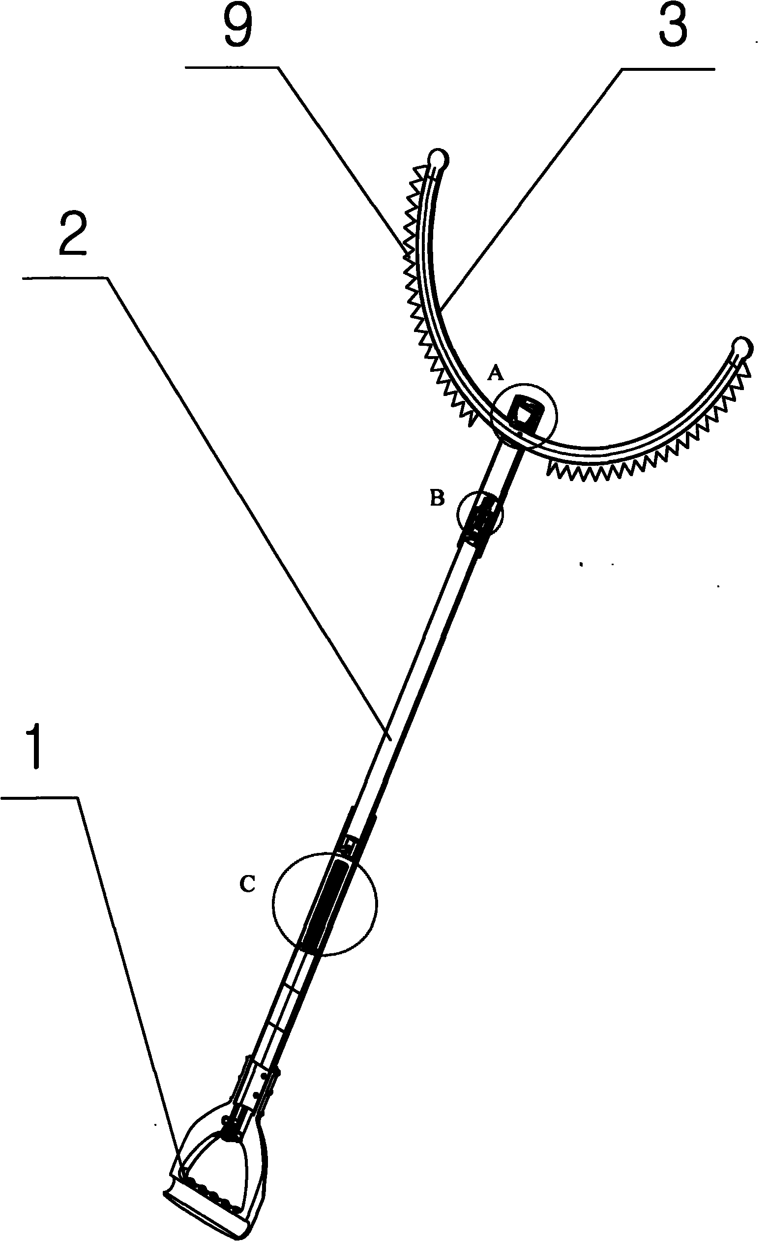 所述钢叉(3)与钢管(2)电源线之间采用插拔式联接结构(4),钢叉凹处设有
