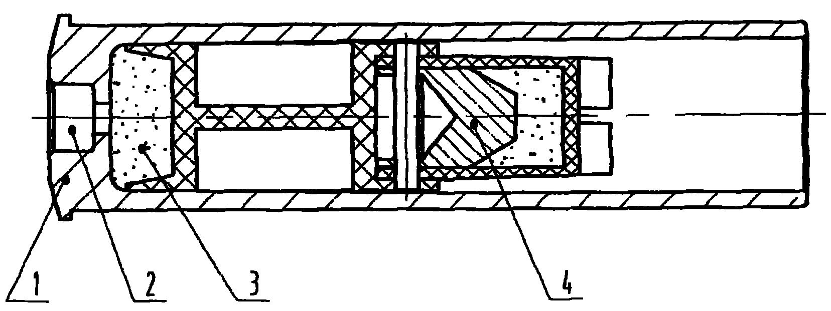 本发明是一种小口径的催泪弹,主要用于防暴领域,其结构包括弹壳,底火