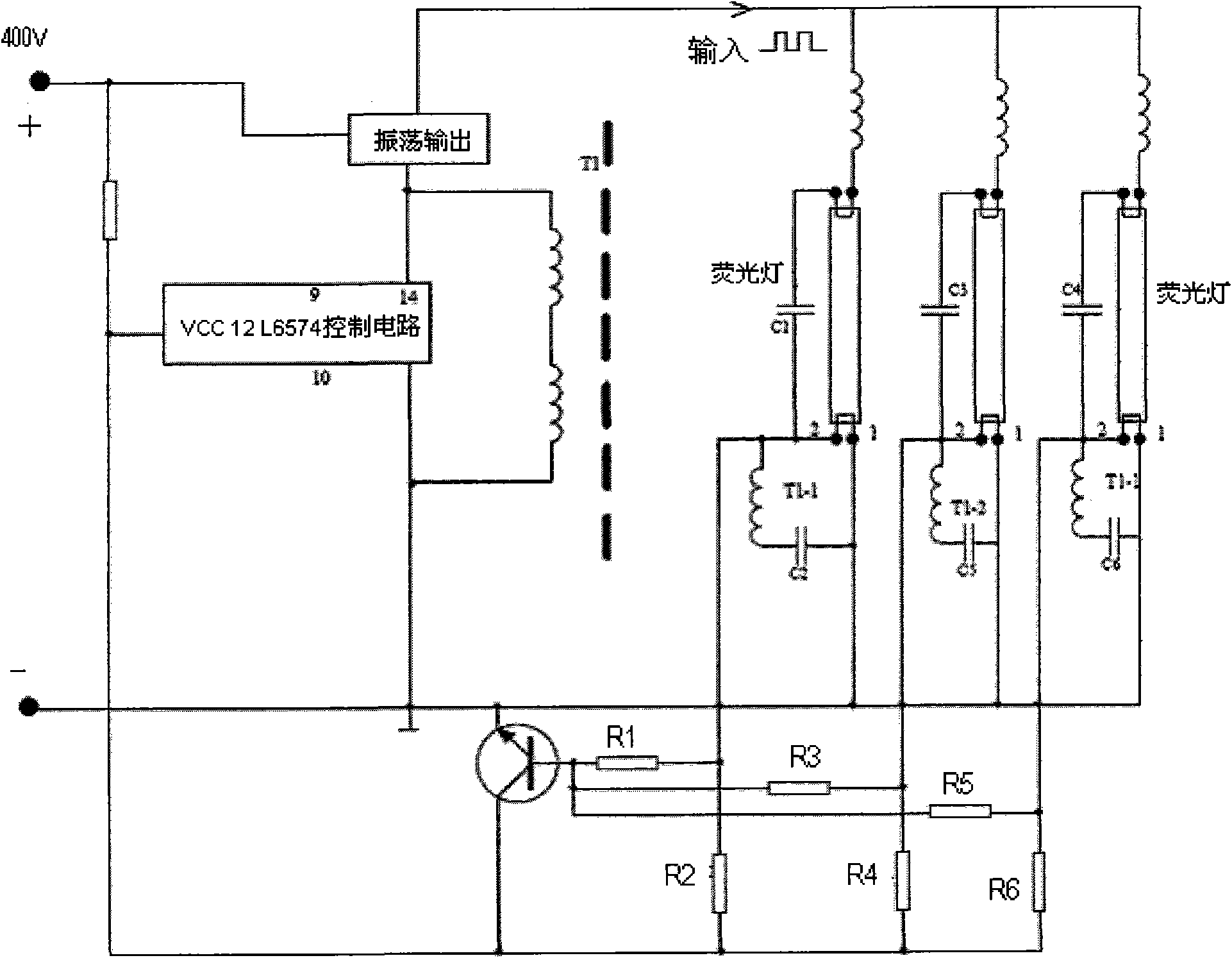 cn102083265a_一种一拖三电子镇流器保护装置失效