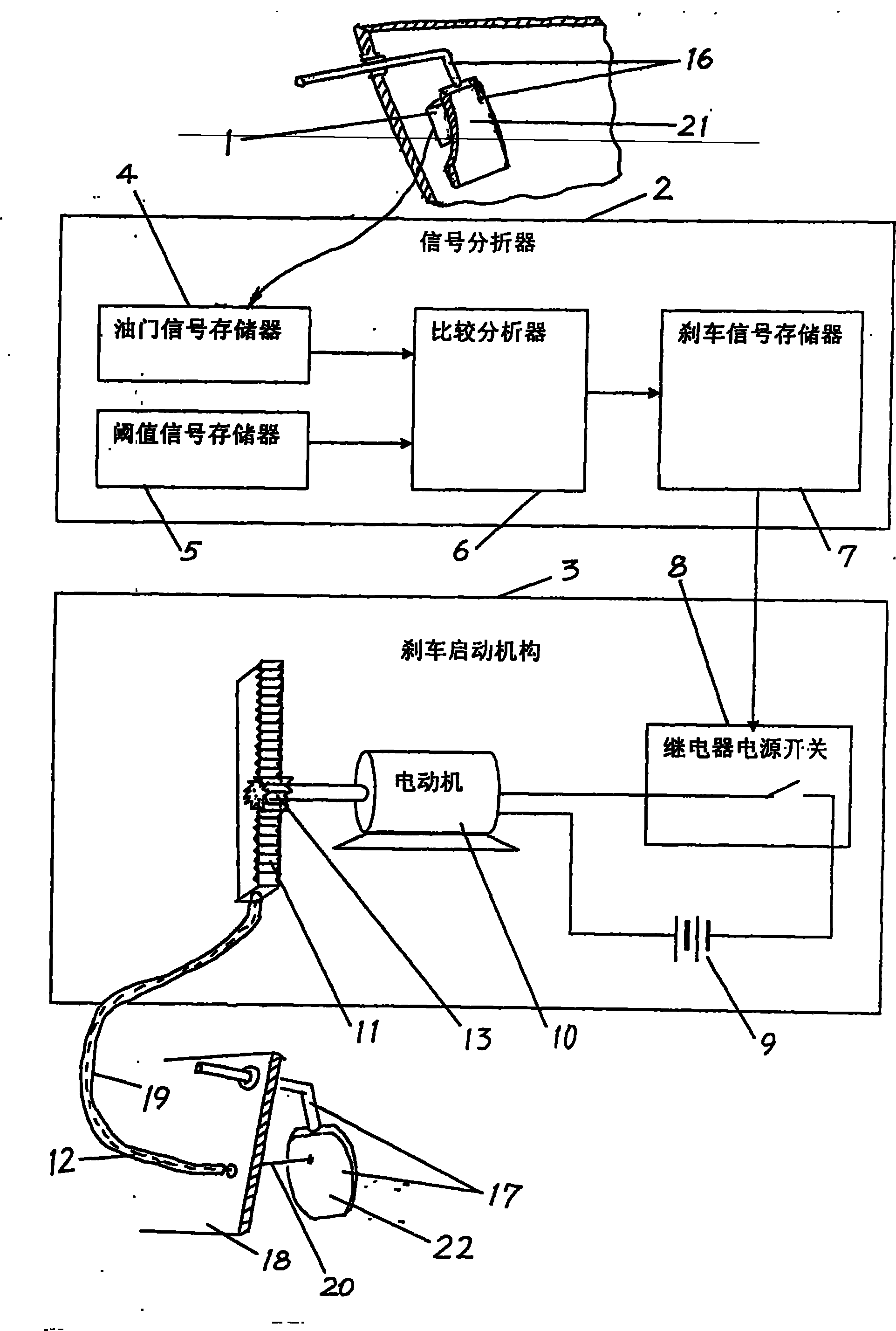 cn102114777a_带有将误踏油门纠正为刹车装置的汽车失效