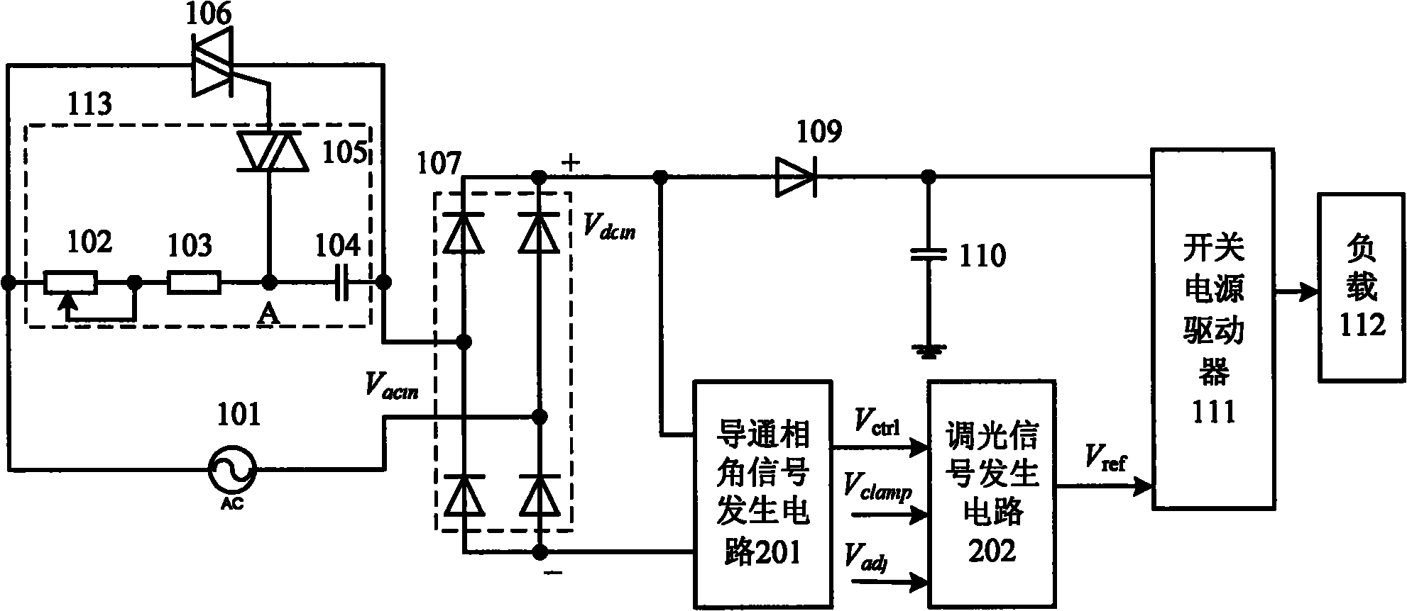 依據本發明的可控硅調光電路用以接收一缺相的直流電壓信號,以產生一