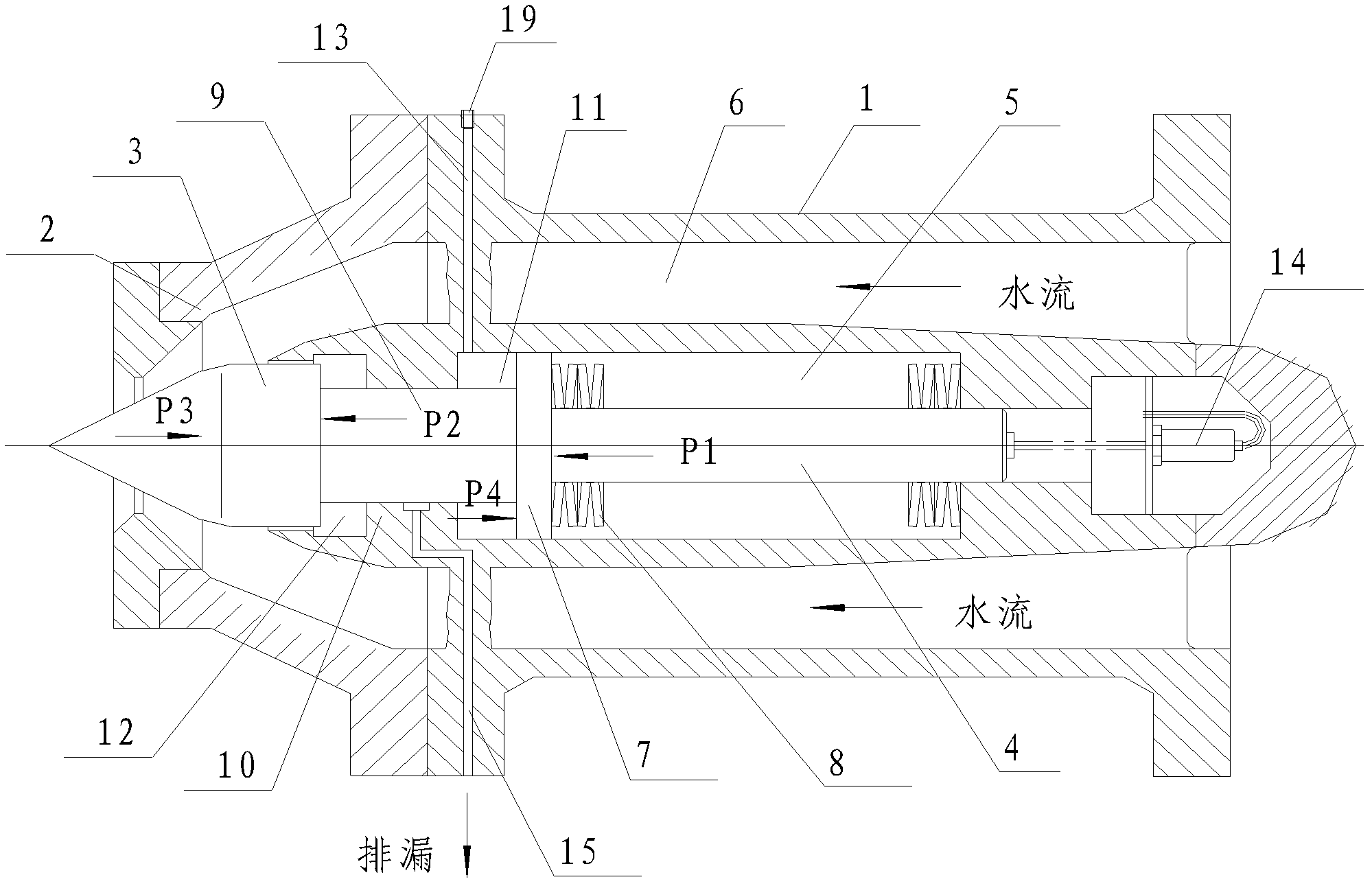 用于冲击式水轮机水力的单腔自控式喷嘴组件