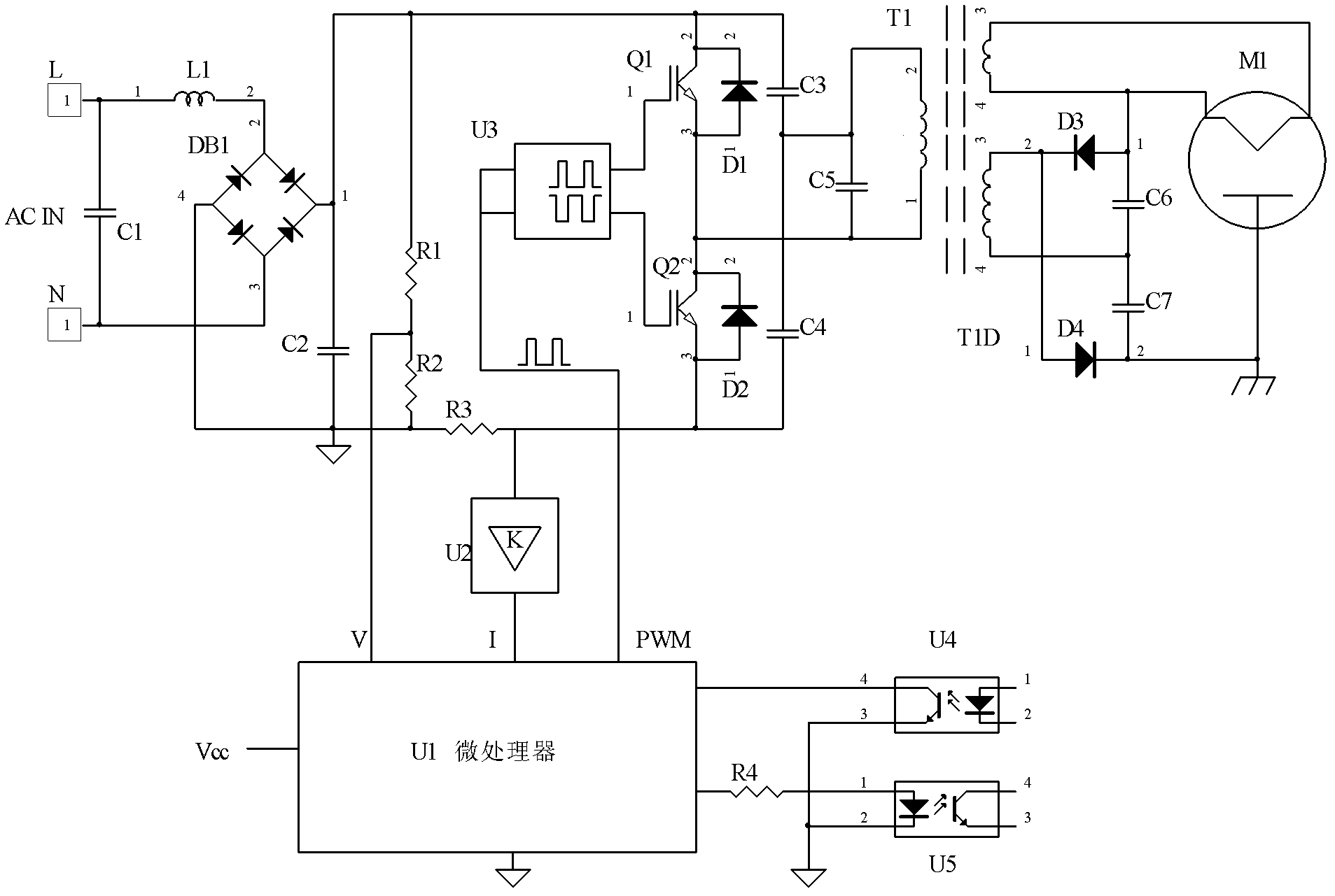 微波炉的电路原理图图片