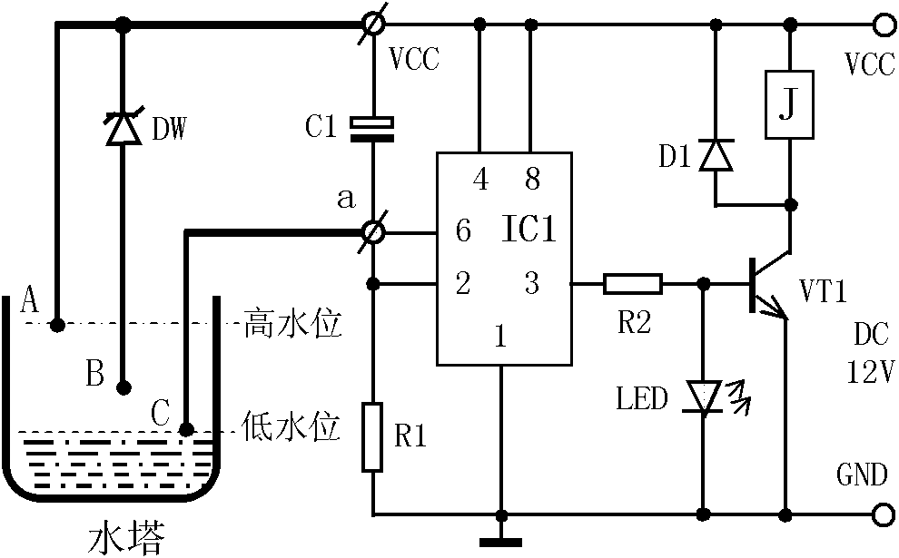 cn102566610a_用ne555集成電路製作的水位控制器失效