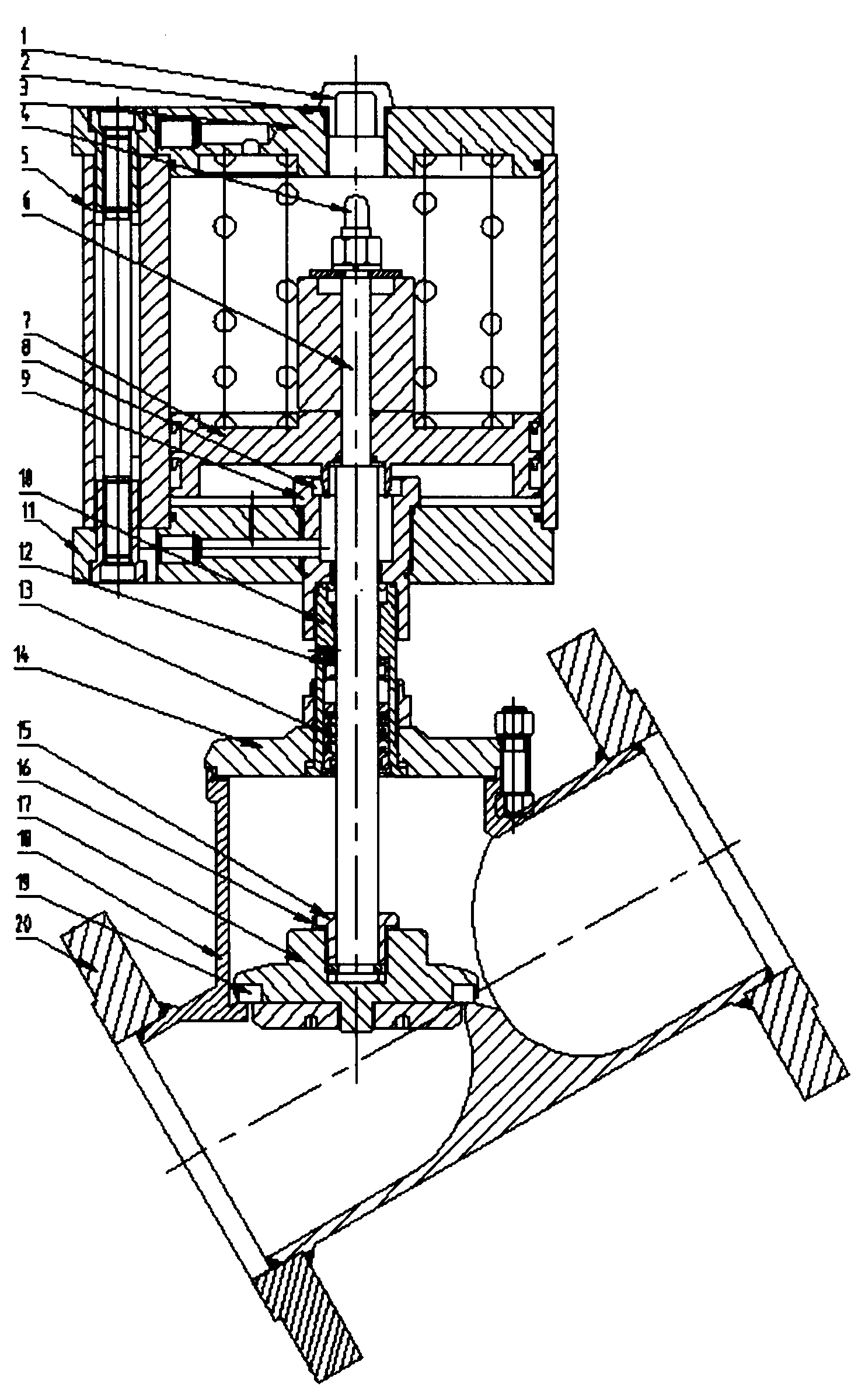 一种二位二通活塞式带法兰缓冲多介质角座阀