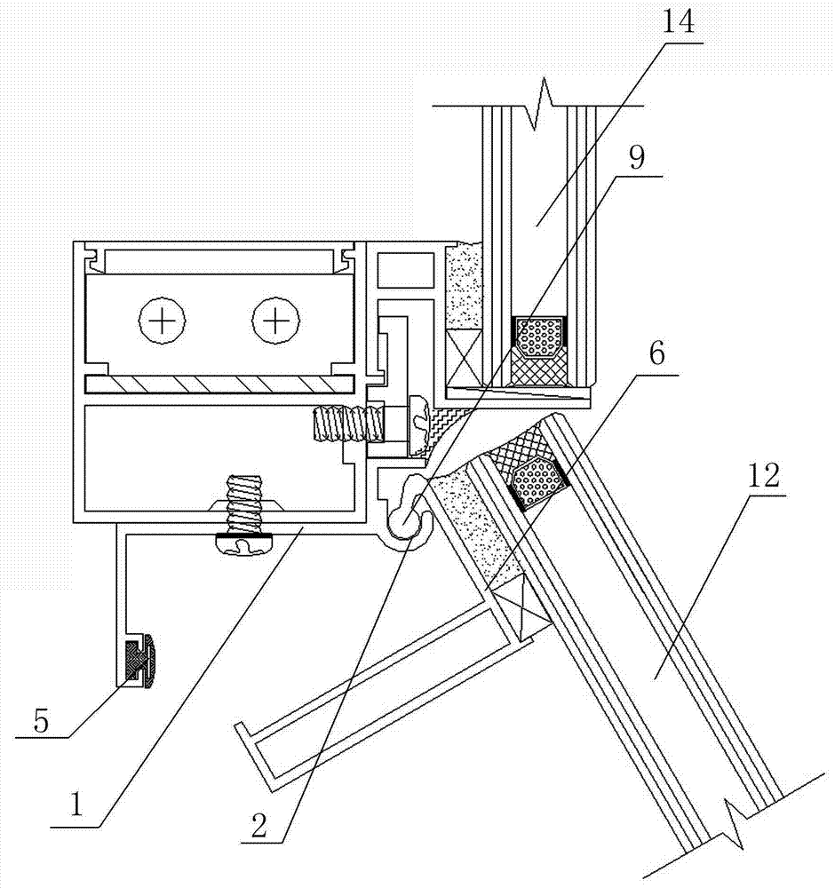 本案公开了一种新型幕墙上悬窗,所述挂钩型材的一侧