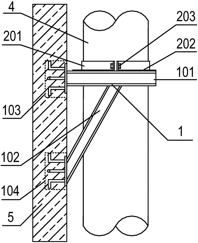 豎向大口徑垂直立管道附著式懸挑承重支架