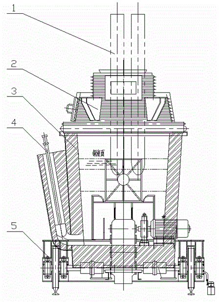 本发明是一种用于lf精炼炉的茶壶式钢包,其结构包括钢包3和塞杆4,其中
