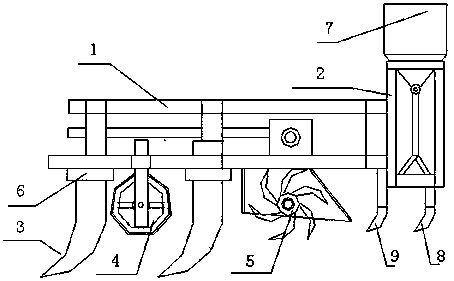 本发明公开了一种带有振动深松铲的深松机,包括主机架,播种机架,所述