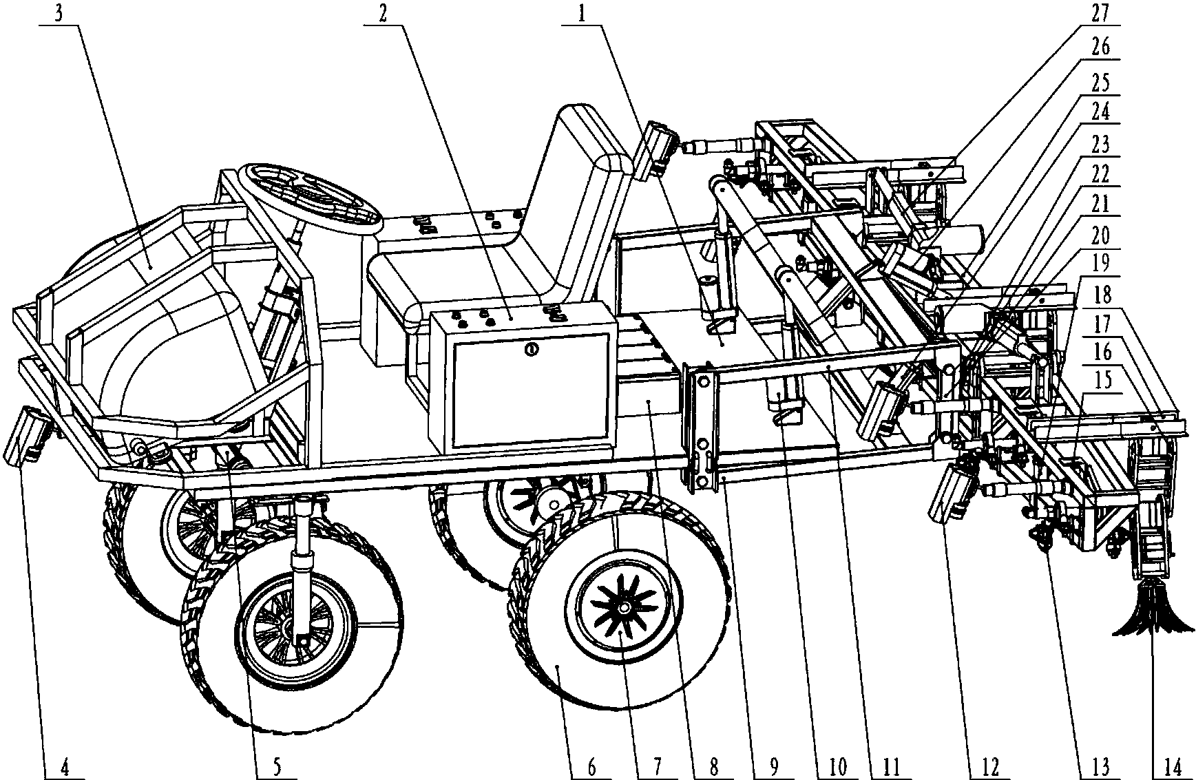 cn105746481a_一种兼具靶向定量喷施与机械定点铲挖功能的除草机器人