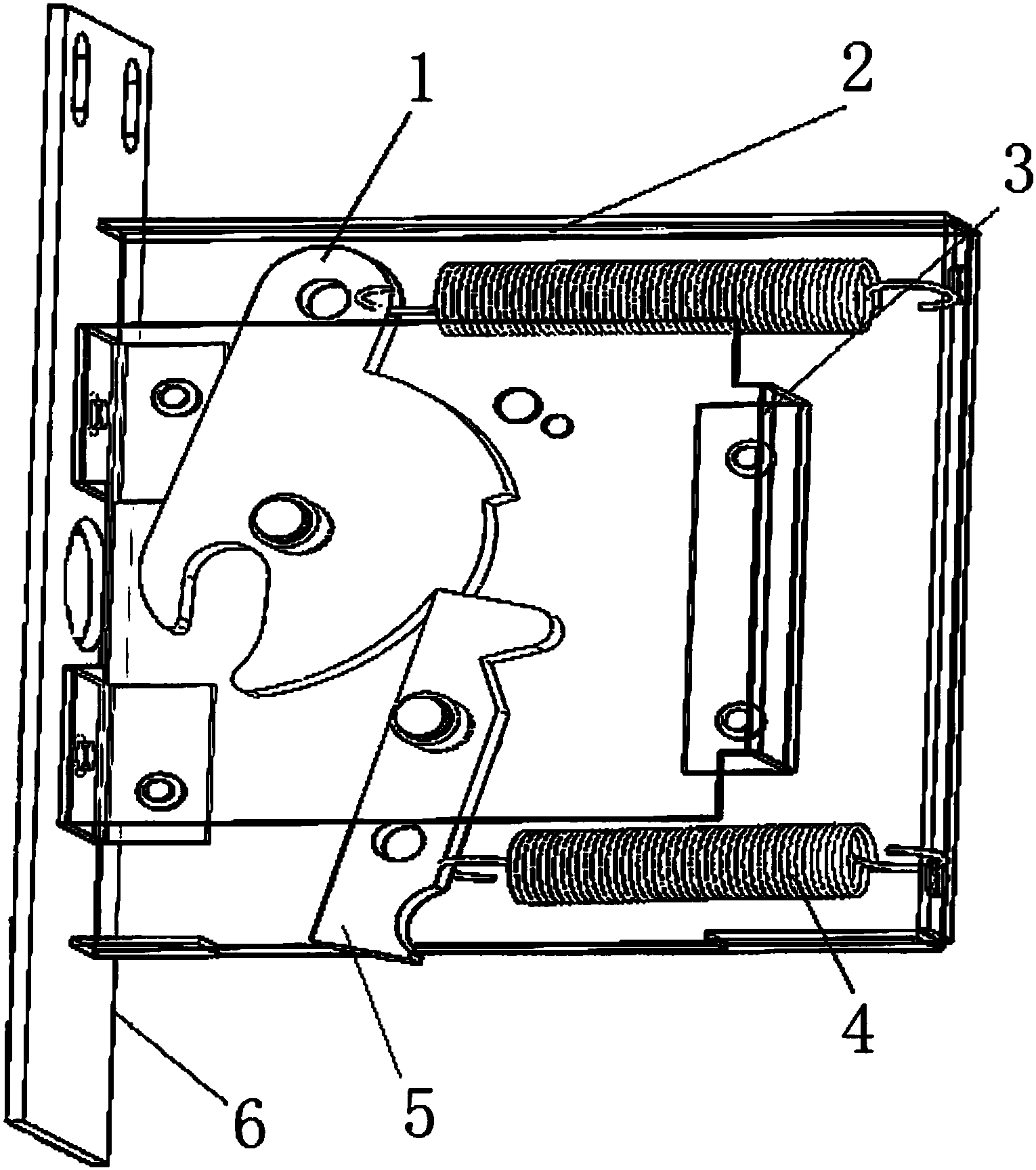 本发明公开了一种按压式门锁机构,包括锁扣,拉簧a,推杆,锁固定板,拉簧