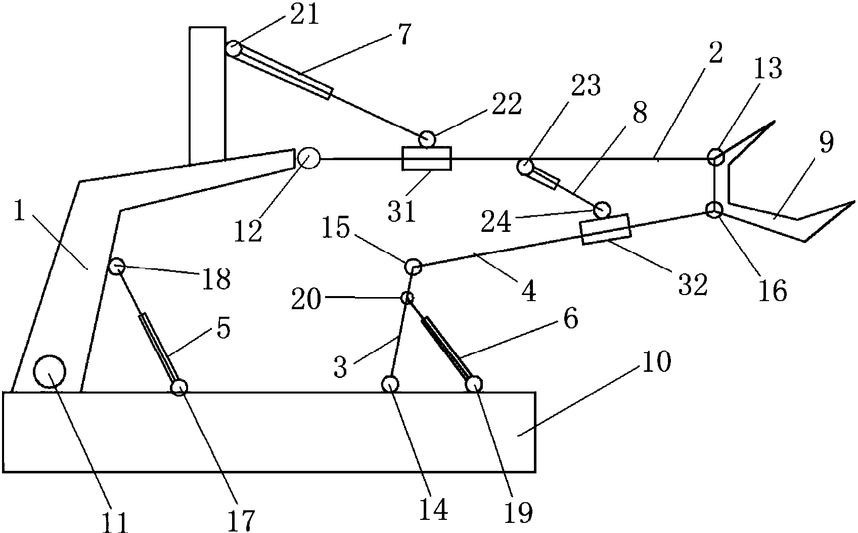 一种多角度大推力挖掘机机构