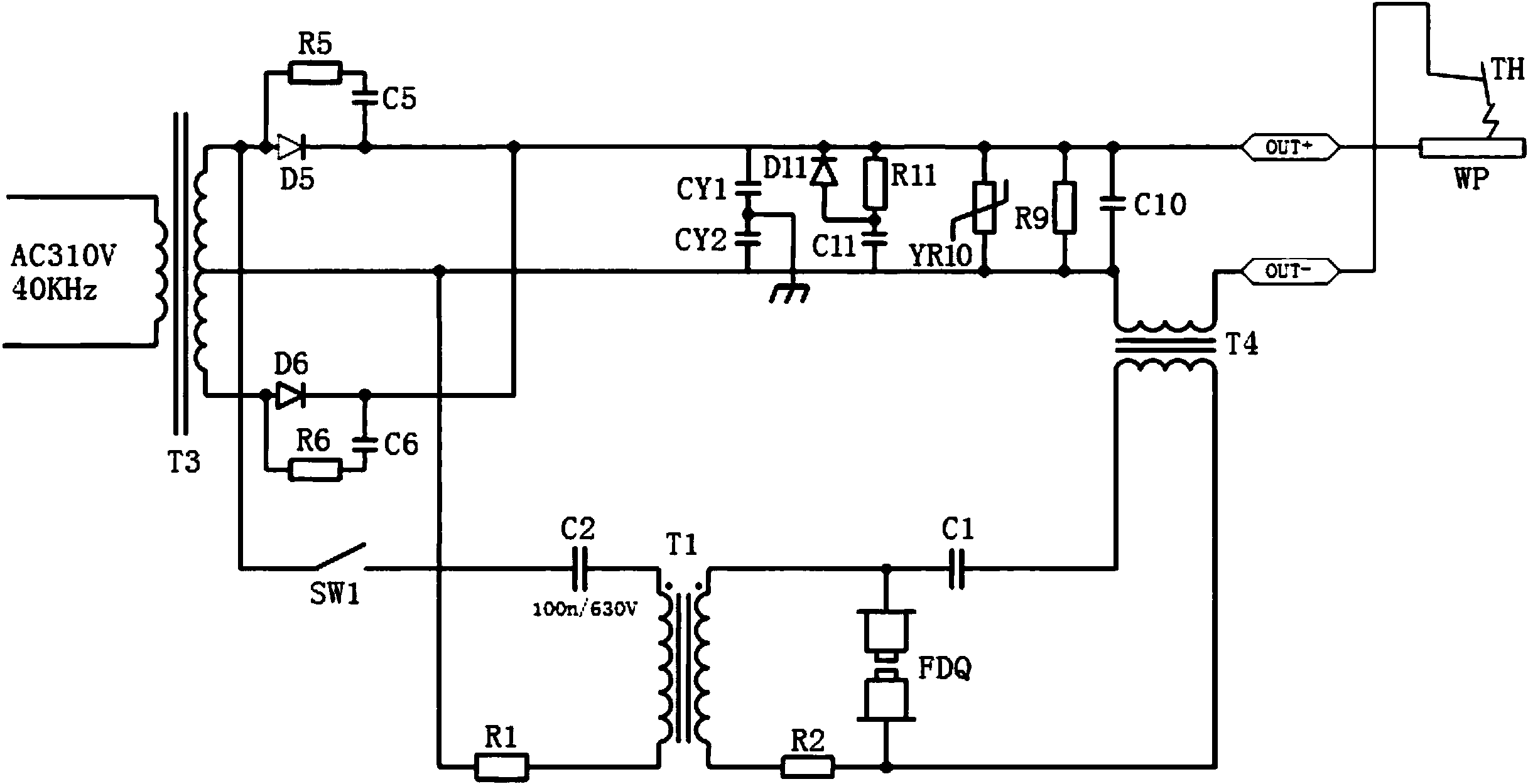主变压器的中性点之间分别接有第一旁路电容与第二旁路电容的串联电路