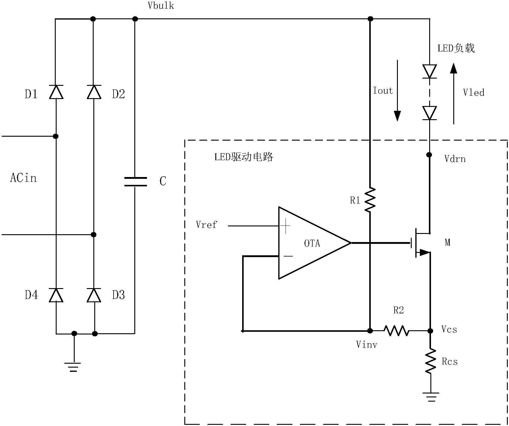 恒输入功率线性led驱动电路