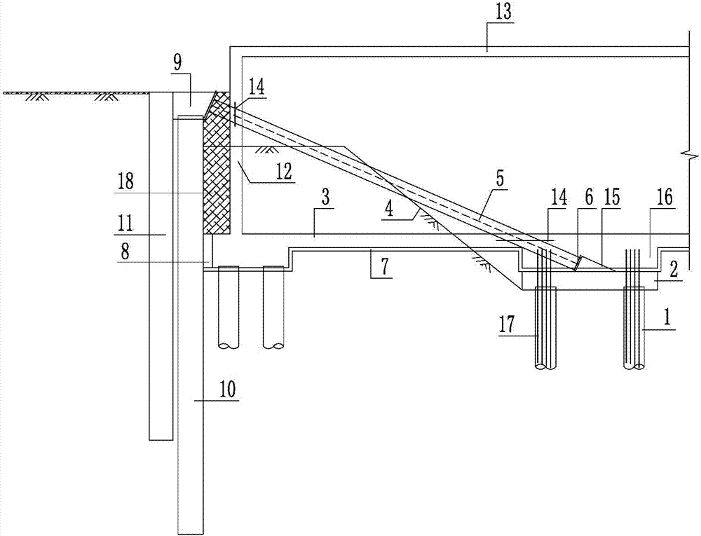 一種斜拋撐支護系統及與基礎底板同時施工的方法