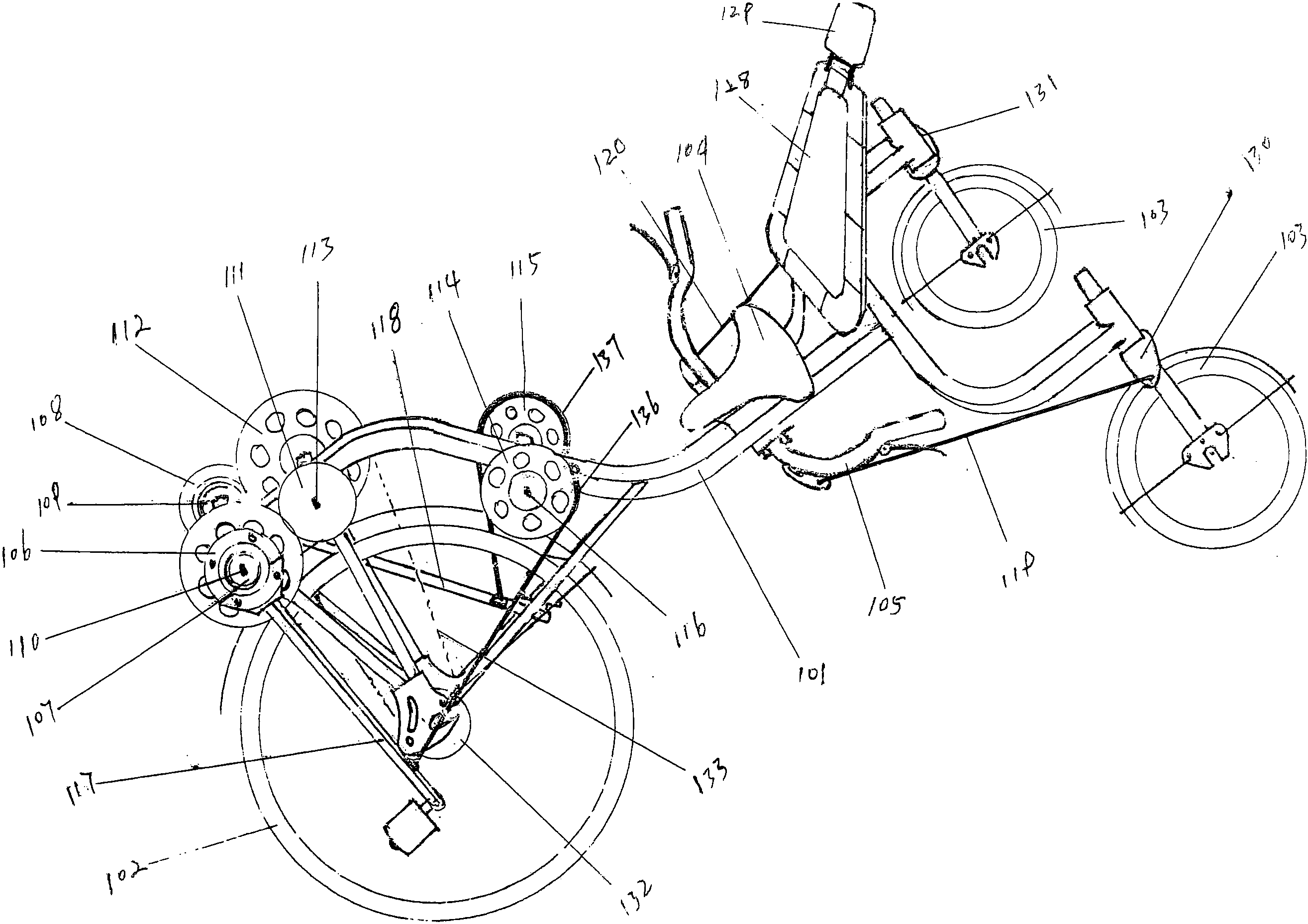 cn107539403a_前轮驱动三轮自行躺车失效