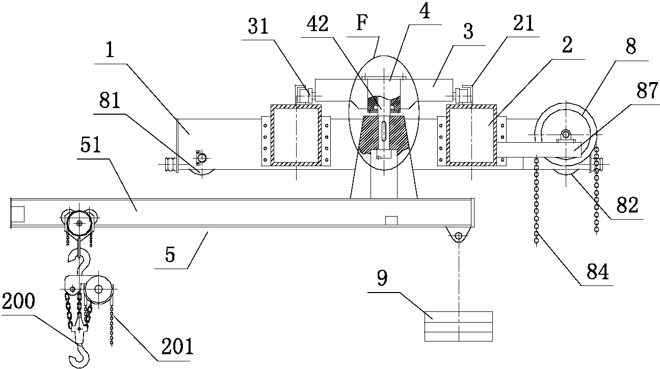 一種小車齒輪驅動和帶平衡重錘的橋式懸臂起重機