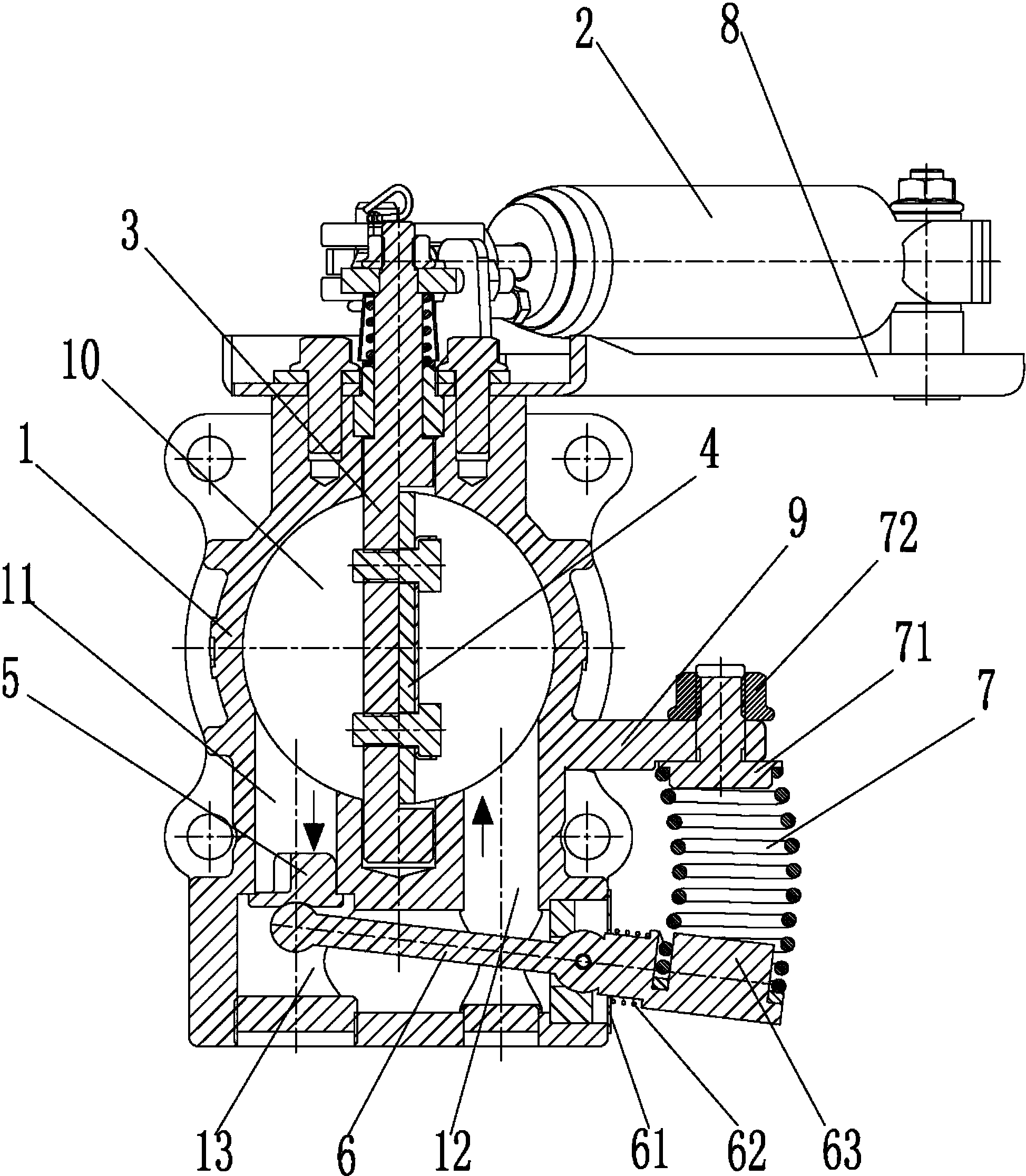 本发明涉及一种新型杠杆式排气制动阀,其阀体为一体式结构,其上安装有